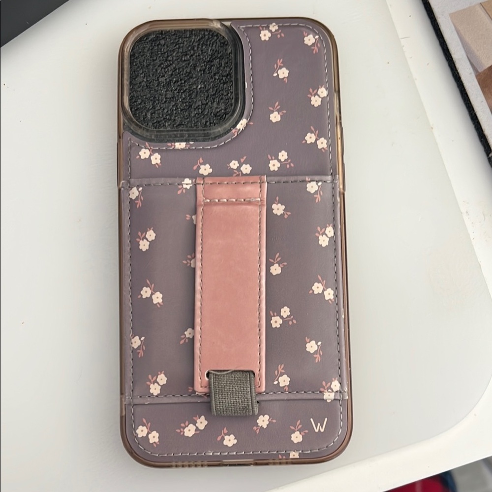 Floral Phone Case with Stand - Pink and Gray